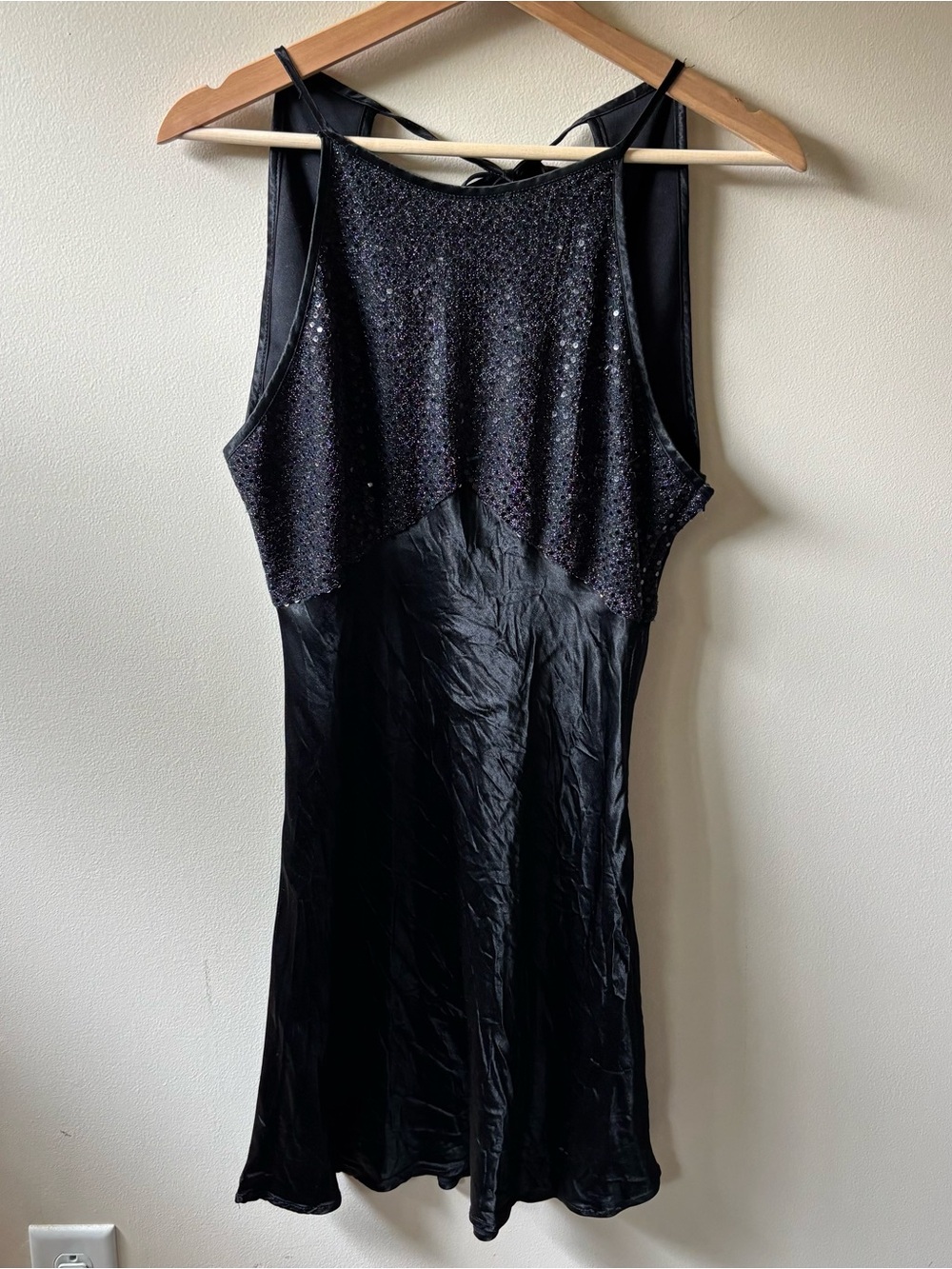 Vintage Maurice’s Black Sequin and Satin Mini Dress